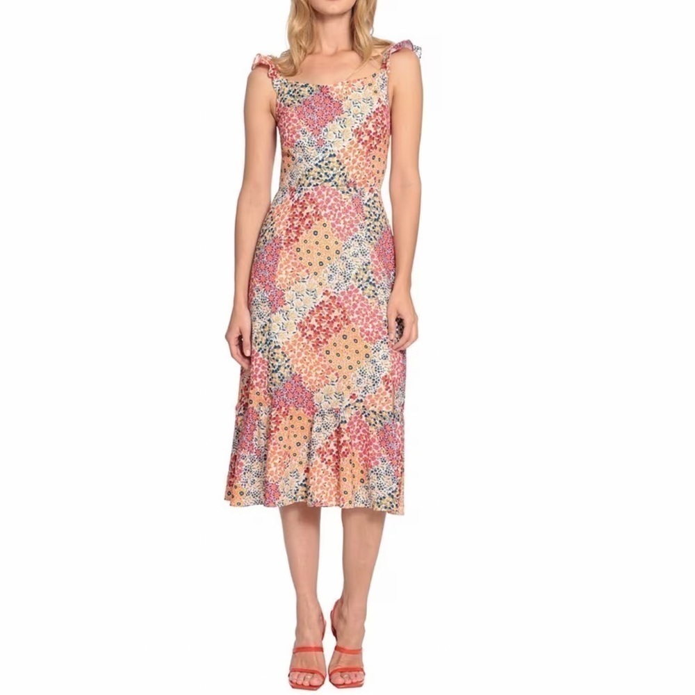 NWT Donna Morgan Sleeveless Ruffle Strap Slit Floral Midi Dress